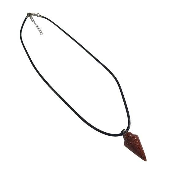 Goldstone Gemstone Pendulum Pendant Necklace Black Cord Spiritual Witch Gift - Picture 3 of 4